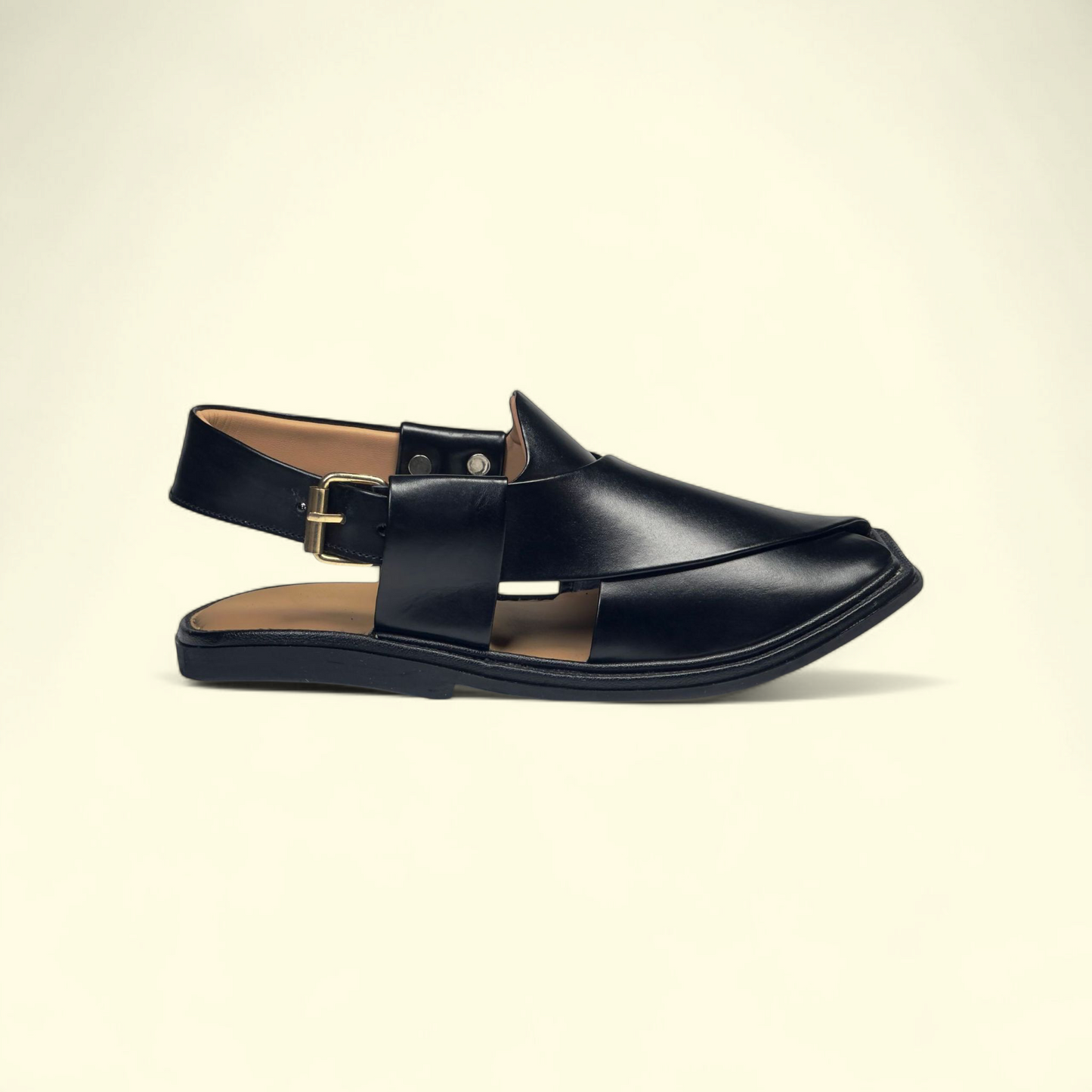 Black Shiny Smart Zalmi Peshawari Chappal | Premium Leather