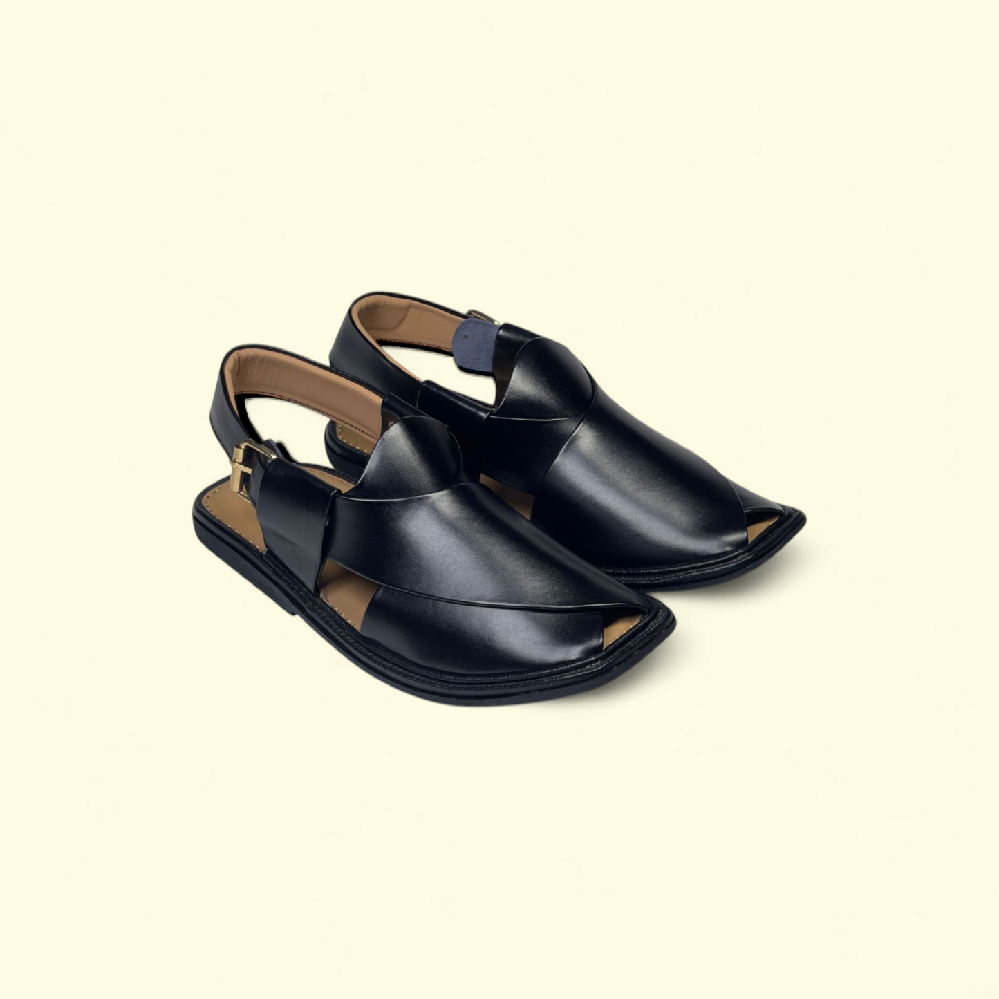 Black Shiny Smart Zalmi Peshawari Chappal | Premium Leather