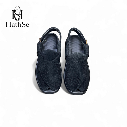 Black Premium Comfort Suede Peshawari Chappal