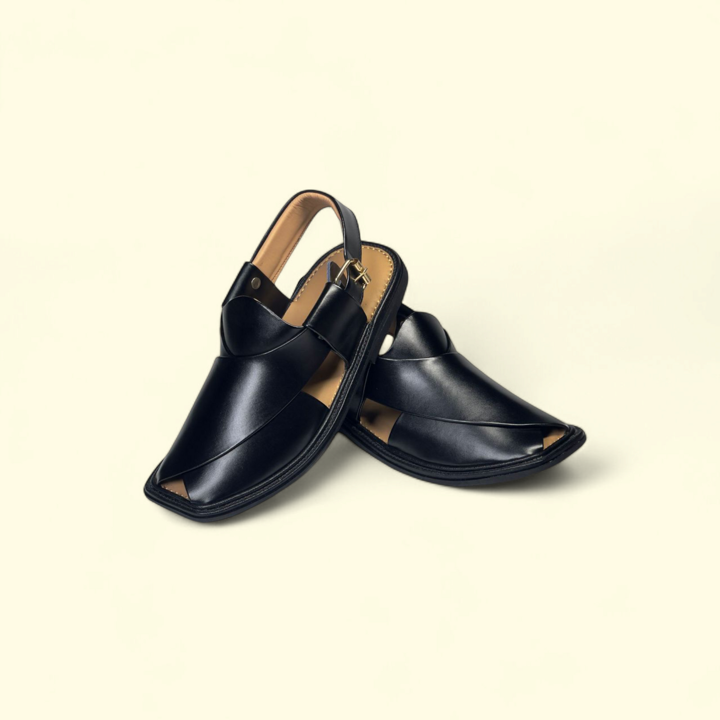 Black Shiny Smart Zalmi Peshawari Chappal | Premium Leather
